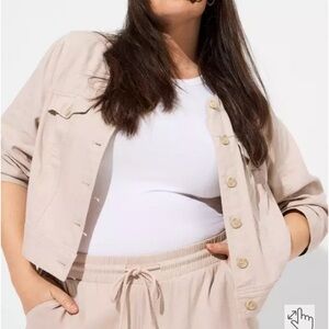 Torrid Linen Cropped Collarless Jacket tan size 2X